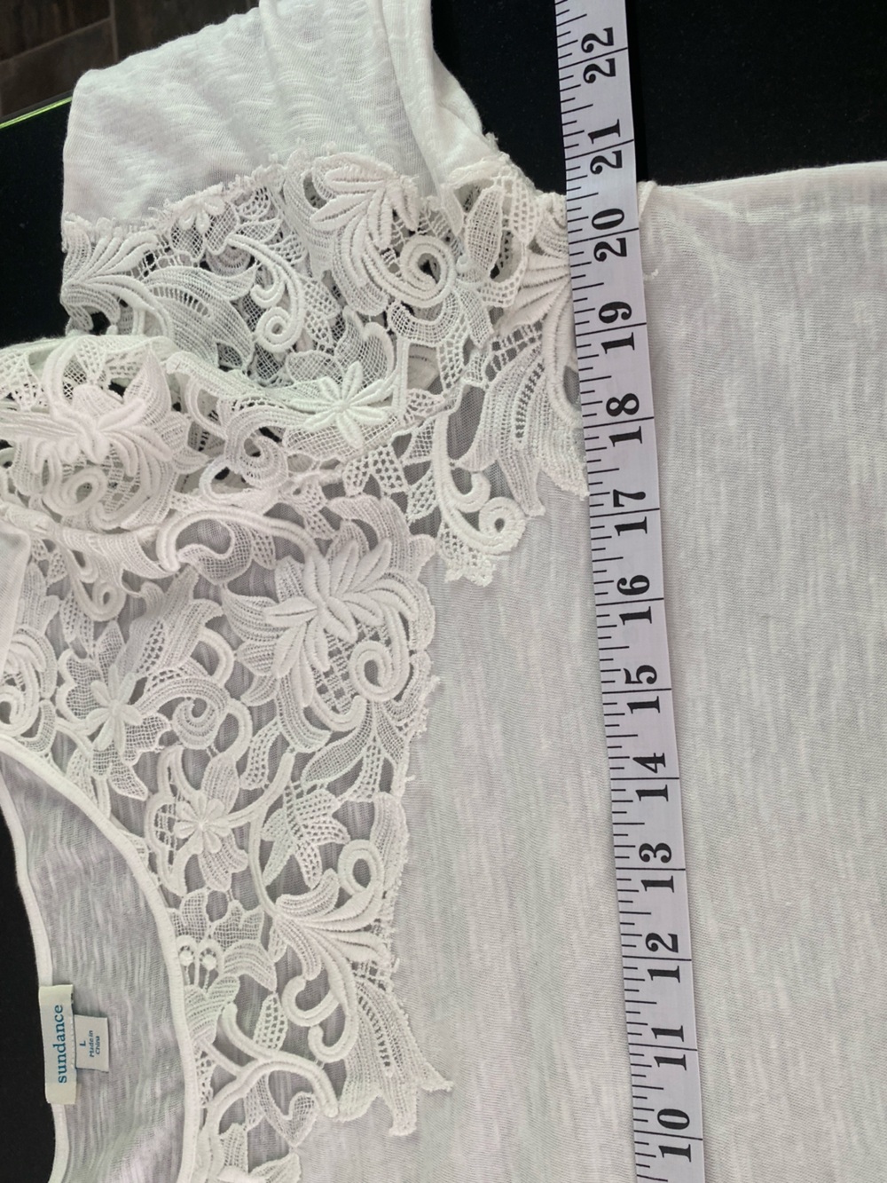 Sundance White Long Sleeve Tee Lace Detail Feminine Minimalist Monochrome Size L - Picture 8 of 12
